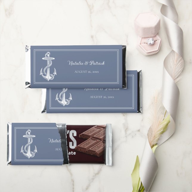 Dusty Blue Nautical Anchor Hershey Bar Favors (Front)