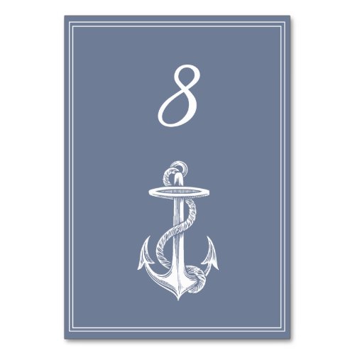 Dusty Blue Nautical Anchor Table Number Card