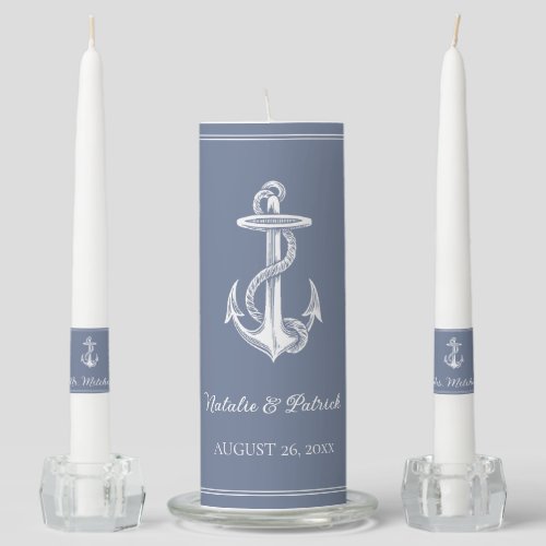 Dusty Blue Nautical Anchor Unity Candle Set