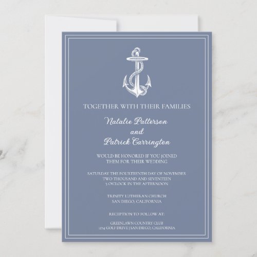 Dusty Blue Nautical Anchor Wedding Invitation