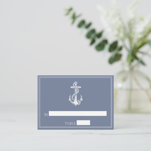 Dusty Blue Nautical Anchor Wedding Place Cards (Standing Front)