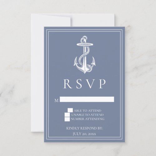 Dusty Blue Nautical Anchor Wedding RSVP Card