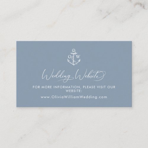 Dusty Blue Nautical Anchor Wedding Website Enclosure Card