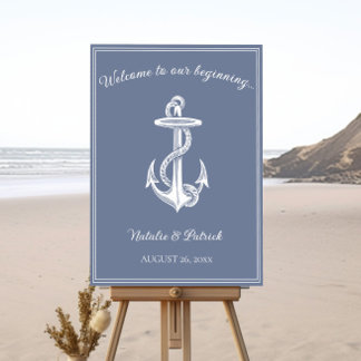 Dusty Blue Nautical Anchor Wedding Welcome Sign