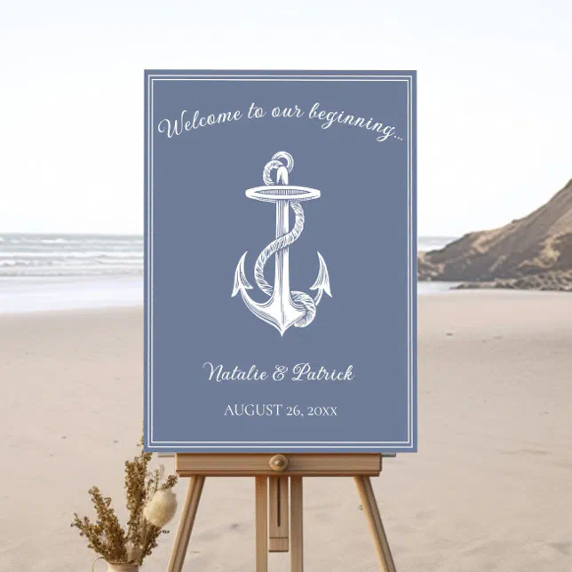 Dusty Blue Nautical Anchor Wedding Welcome Sign | Zazzle