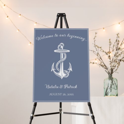 Dusty Blue Nautical Anchor Wedding Welcome Sign