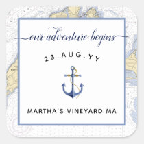 Dusty Blue Nautical Chart Anchor Wedding / Event Square Sticker