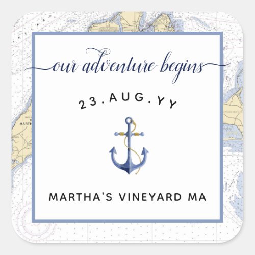 Dusty Blue Nautical Chart Anchor Wedding  Event Square Sticker