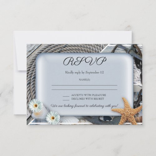 Dusty Blue Nautical Wedding RSVP Card