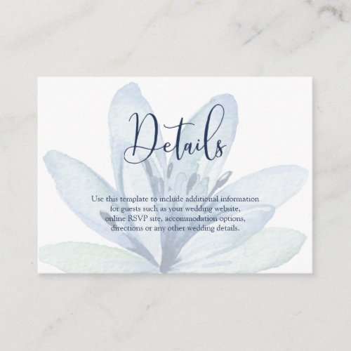 Dusty Blue Navy Blue Bloom Wedding Details Enclosure Card