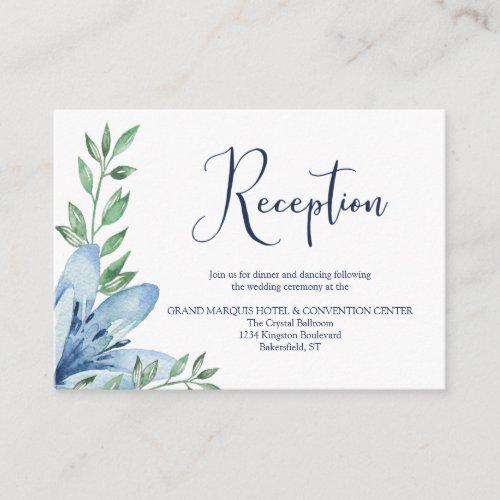 Dusty Blue Navy Blue Blooms Wedding Reception Enclosure Card