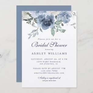 Dusty Blue Navy Bridal Shower Invite