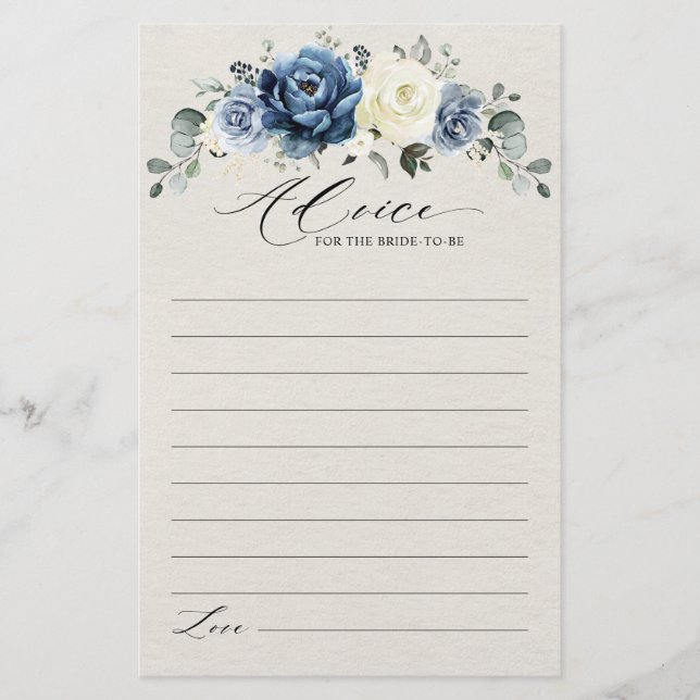 Dusty Blue Navy Champagne Bridal Shower Advice (Front)