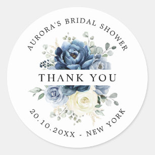 Dusty Blue Navy Champagne Bridal Shower Thank you Classic Round Sticker