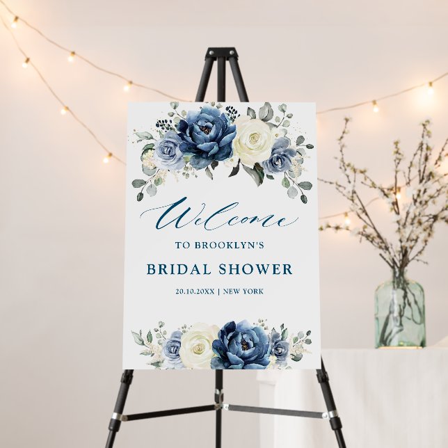 Dusty Blue Navy Champagne Bridal Shower Welcome Foam Board (In Situ (Stand))