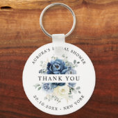 Dusty Blue Navy Champagne Ivory Bridal Shower Gift Keychain (Front)