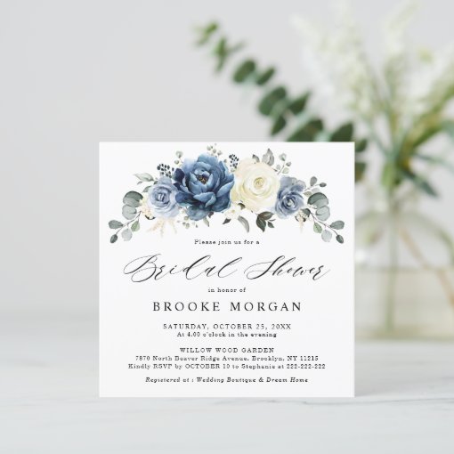 Dusty Blue Navy Champagne Ivory Bridal Shower Invi Invitation | Zazzle