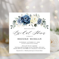 Dusty Blue Navy Champagne Ivory Bridal Shower Invi
