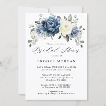 Dusty Blue Navy Champagne Ivory Bridal Shower Invitation | Zazzle