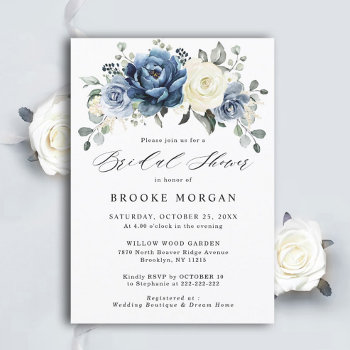 Dusty Blue Navy Champagne Ivory Bridal Shower Invitation by blissweddingpaperie at Zazzle