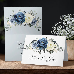 Dusty Blue Navy Champagne Ivory Bridal Shower Letterpress Thank You Card