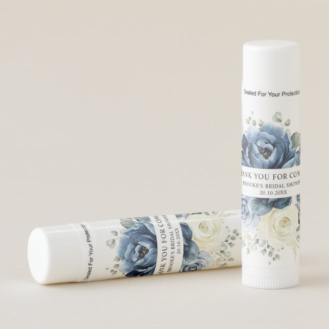 Dusty Blue Navy Champagne Ivory Bridal Shower Lip Balm (Front)