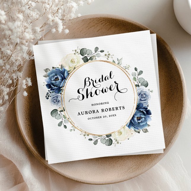 Dusty Blue Navy Champagne Ivory Bridal Shower Napkins (Dusty Blue Navy Champagne Ivory Bridal Shower Napkins)