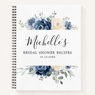 Dusty Blue Navy Champagne Ivory Bridal Shower Notebook