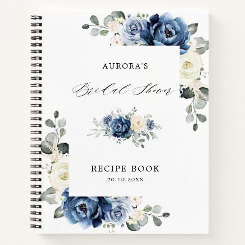 Dusty Blue Navy Champagne Ivory Bridal Shower Notebook