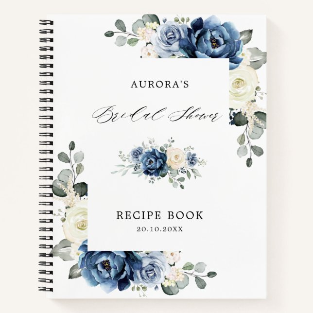 Dusty Blue Navy Champagne Ivory Bridal Shower Notebook (Front)