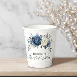 Dusty Blue Navy Champagne Ivory Bridal Shower  Paper Cups<br><div class="desc">Dusty blue floral bridal shower paper cups featuring elegant bouquet of navy blue, royal blue , white , gold, champagne ivory, blush color rose , ranunculus flower buds and sage green eucalyptus leaves and elegant watercolor bouquet. Please contact me for any help in customization or if you need any other...</div>