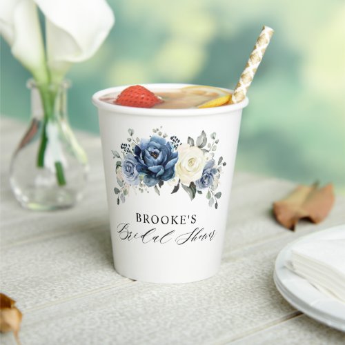 Dusty Blue Navy Champagne Ivory Bridal Shower  Paper Cups