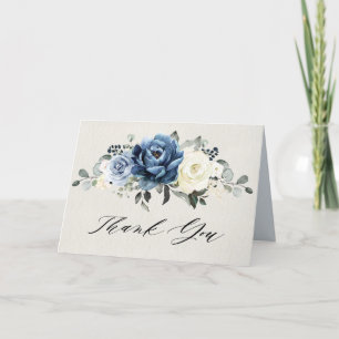 Dusty Blue Navy Champagne Ivory Bridal Shower Than Letterpress Thank You Card