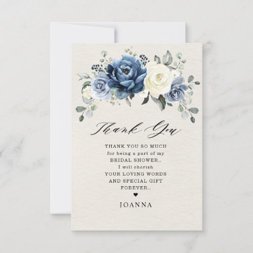 Dusty Blue Navy Champagne Ivory Bridal Shower Than Thank You Card