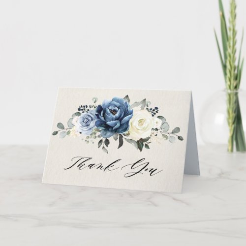 Dusty Blue Navy Champagne Ivory Bridal Shower Than Thank You Card