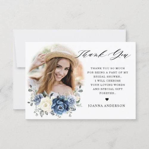 Dusty Blue Navy Champagne Ivory Bridal Shower Thank You Card