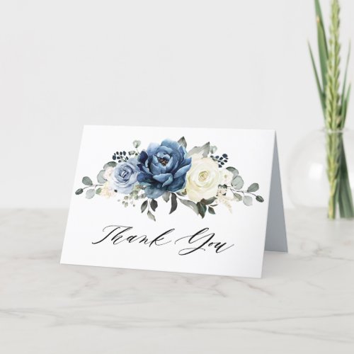 Dusty Blue Navy Champagne Ivory Bridal Shower Thank You Card