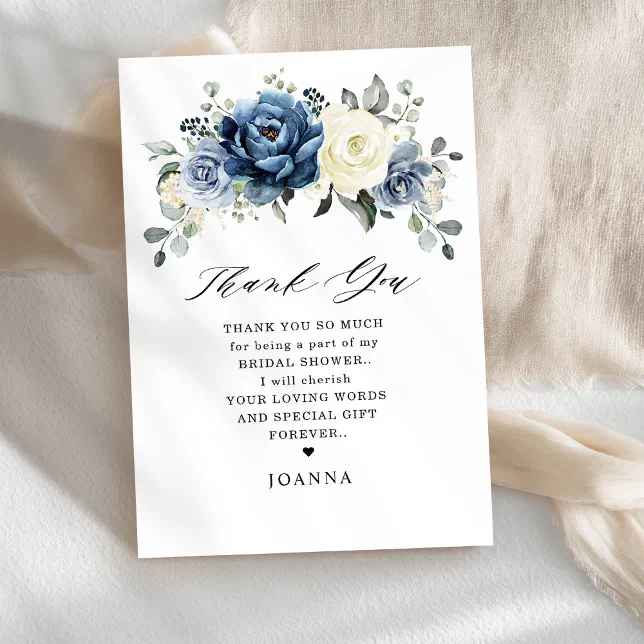 Dusty Blue Navy Champagne Ivory Bridal Shower Thank You Card | Zazzle