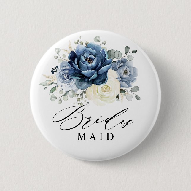 Dusty Blue Navy Champagne Ivory Bridesmaid Button (Front)