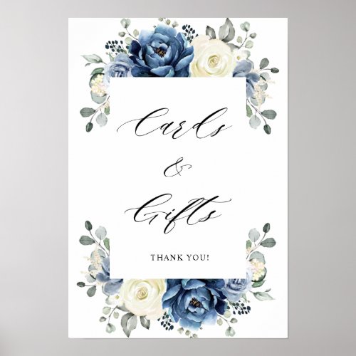 Dusty Blue Navy Champagne Ivory Cards  Gifts Poster