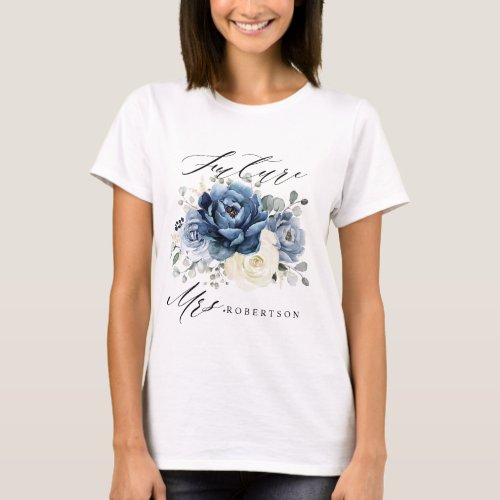 Dusty Blue Navy Champagne Ivory Floral Bride T_Shirt