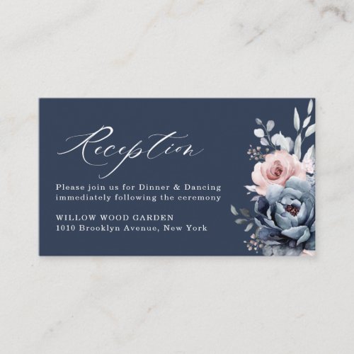 Dusty Blue Navy Champagne Ivory Floral Reception E Enclosure Card