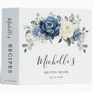 Dusty Blue Navy Champagne Ivory Floral Recipe 3 Ri Ring Binder