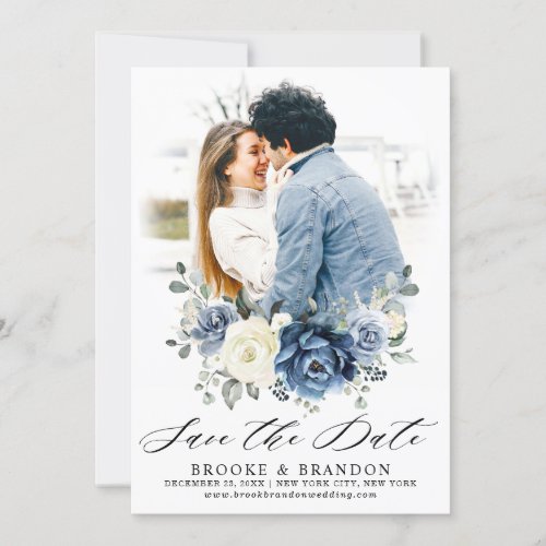 Dusty Blue Navy Champagne Ivory Floral Save The Date