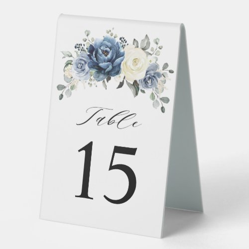 Dusty Blue Navy Champagne Ivory Floral Table Tent Sign