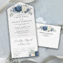 Dusty Blue Navy Champagne Ivory Floral Wedding All In One Invitation