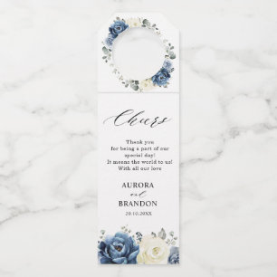 Dusty Blue Navy Champagne Ivory Floral Wedding Bottle Hanger Tag