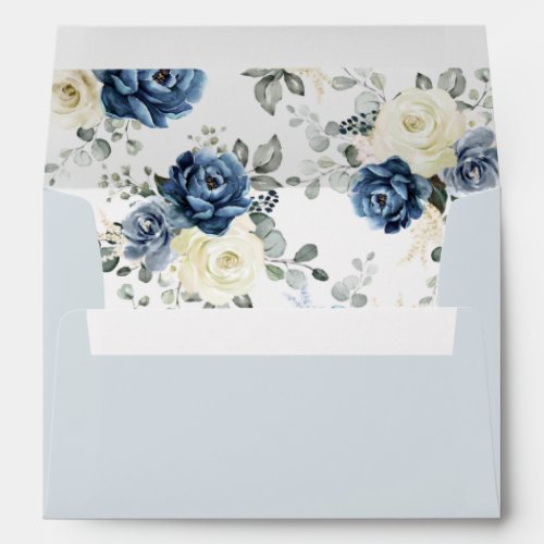 Dusty Blue Navy Champagne Ivory Floral Wedding Env Envelope