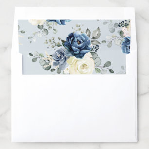 Dusty Blue Navy Champagne Ivory Floral Wedding Env Envelope Liner