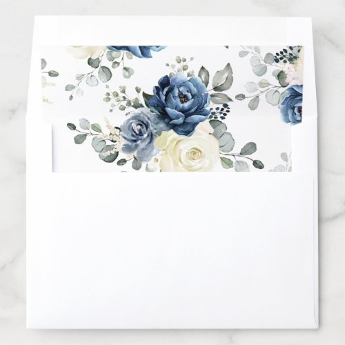 Dusty Blue Navy Champagne Ivory Floral Wedding Envelope Liner